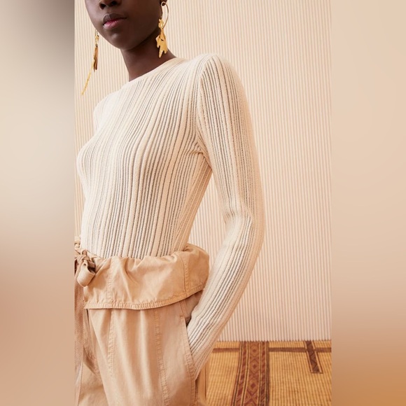 Ulla Johnson Lyana Pullover Cream Ivory Textured Rib Knit Sweater Top Size Large - Picture 1 of 15